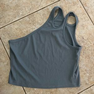 Blue one shoulder cropped tank top